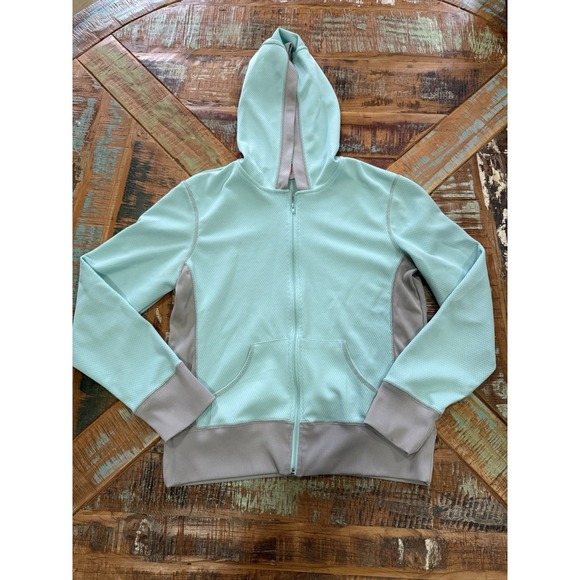 Bogari Tops - Women's Bogari Blue Pink Hooded Full Zip Sweatshirt Size Medium